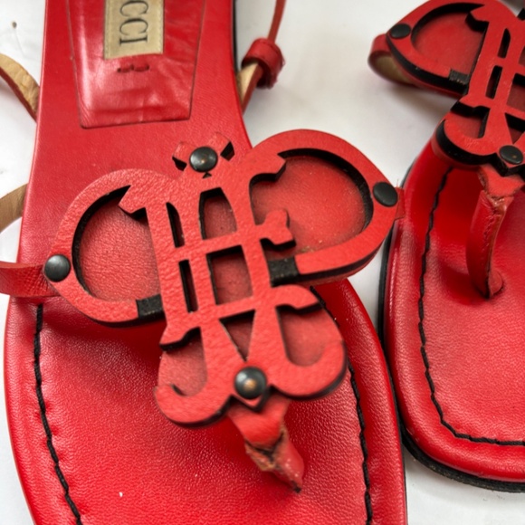 EMILIO PUCCI CHERRY RED LOGO SANDALS 7.5 AA - Picture 3 of 9